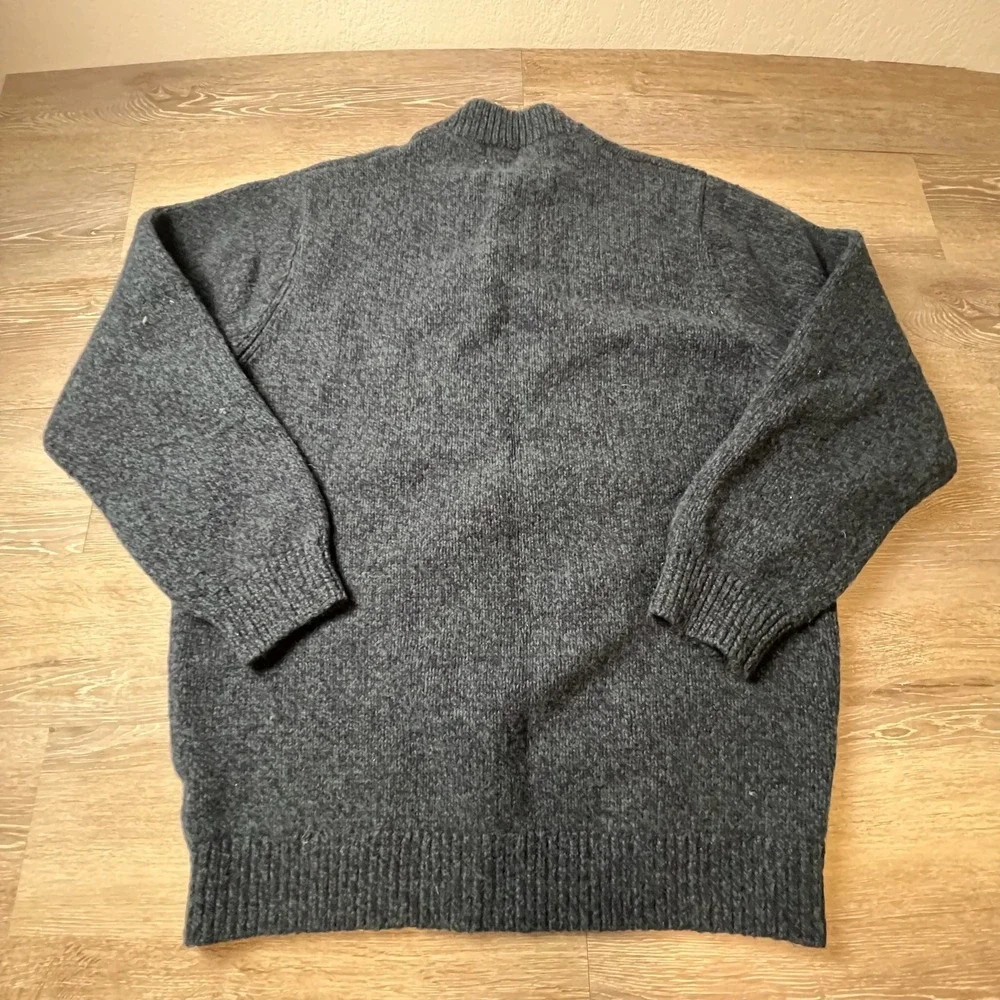 LL Bean Lambswool Henley Sweater Mens XL Tall Gray Mock Neck Button Knit AM89